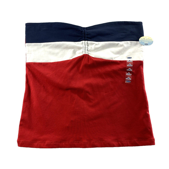 Old Navy Strapless Top Womens Medium Red White Blue Knit Built in Bra Knit NWT - Picture 1 of 8